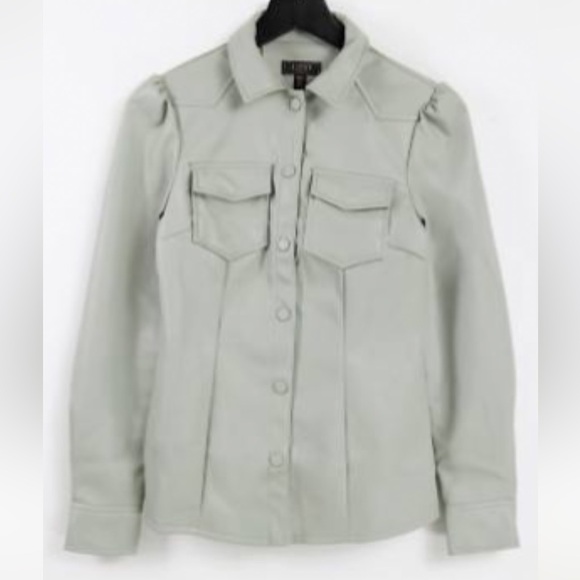 Lipsy Faux Leather Shirt in Sage - Picture 4 of 4